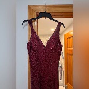 Macy's Burgundy Sequin Prom Dress
